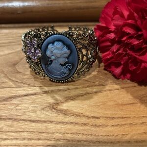 Vintage Cameo Bracelet/Arm Cuff with Gold and Black Accents